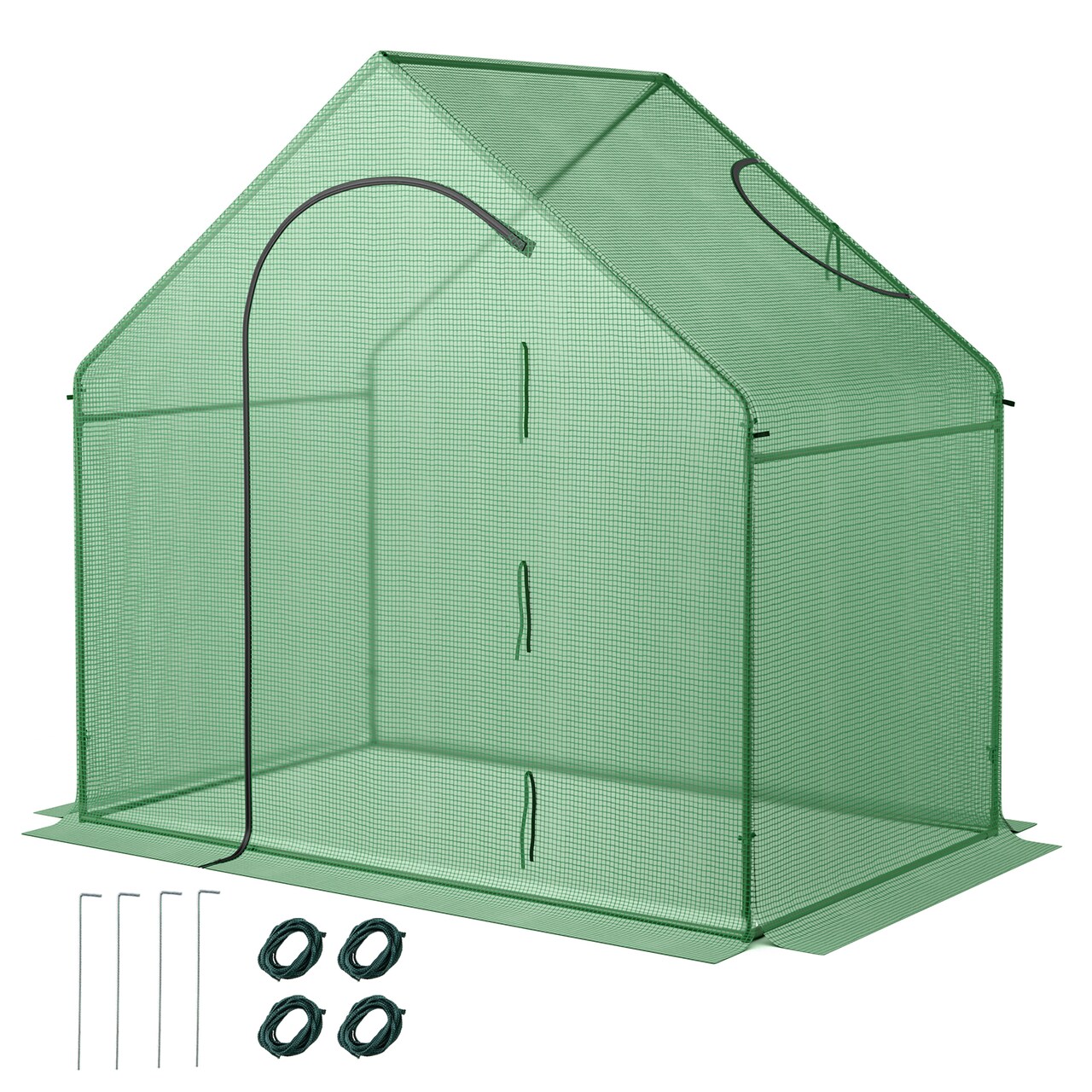 Green PE-Coated Metal Walk-In Warm Greenhouse with Roll-Up Door and Ventilation
